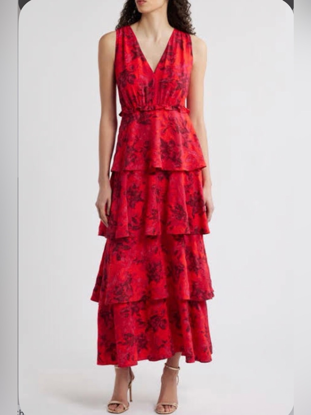Chelsea28 - Red Tiered V-Neck Maxi Dress - Women's Size Small